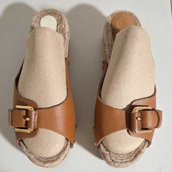 See by Chloe Joline Buckle Espadrille Brown Leather Studded Clog Sandals Size 38 - Picture 13 of 16